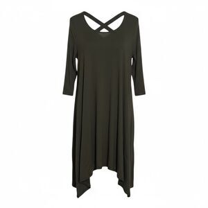 Rags & Couture Cross Back Asymmetrical Swing Tunic Dress Olive Green Size Small